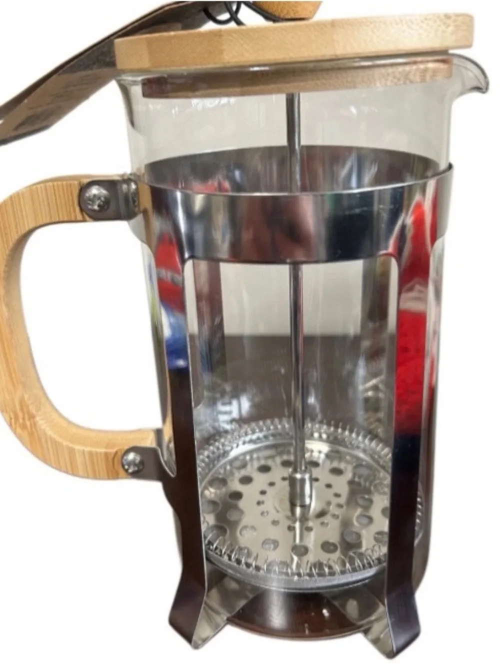 New French Press 8 Cup Coffee Maker Glass & Wood French & American Style Coffee